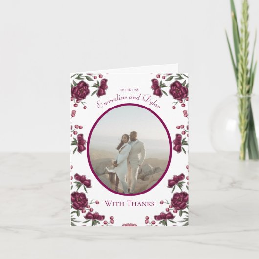 Invitation Maroon Rose Wedding Thank You Cards Photo (Devant)