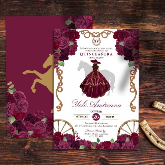 Invitation Maroon rouge foncé Charro Quinceanera