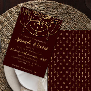 Invitation Maroon Rouge or classique Mariage de design tradit