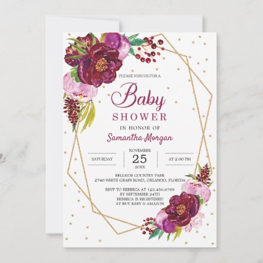 Invitation Maroon rouge profond baby shower de saumon rouge r (Devant)