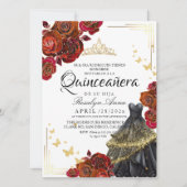 Invitation Maroon Rouge Rose Or Papillon Quinceañera (Devant)