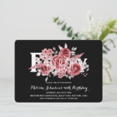 Invitation Maroon Rouge Vert Floral 40e Anniversaire Noir (Debout devant)