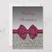 Invitation Maroon Satin Bow & Silver - Mariage (Devant)