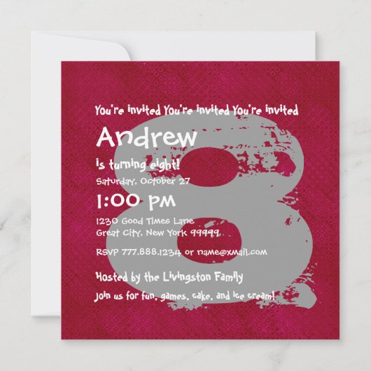 Invitation MAROON SILVER 8 Anniversaire Fête V11E 8 ans (Dos)
