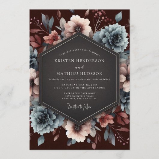 Invitation Maroon Slate Baroque Bloom Wedding (Devant)