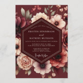 Invitation Maroon Somber Bloom Wedding (Devant)