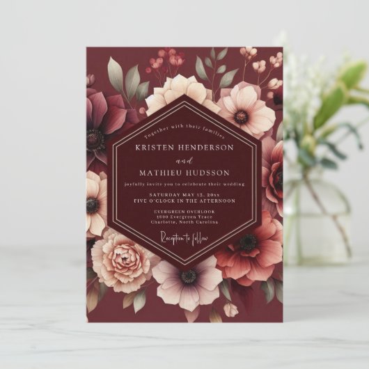 Invitation Maroon Somber Bloom Wedding (Debout devant)