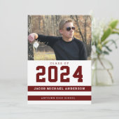 Invitation Maroon Stripes Sport Photo Graduation Party (Debout devant)