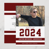 Invitation Maroon Stripes Sport Photo Graduation Party (Devant / Derrière)