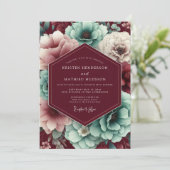 Invitation Maroon & Teal Autumnal Bloom Wedding (Debout devant)