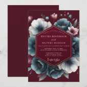 Invitation Maroon Teal Chiaroscuro Wedding (Devant / Derrière)