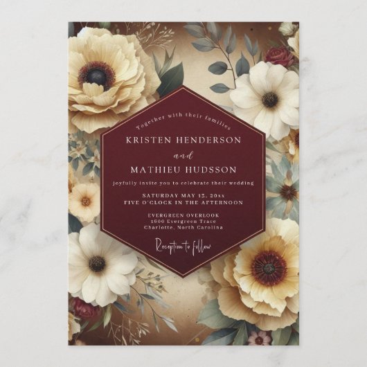 Invitation Maroon Teal Still Life Wedding (Devant)