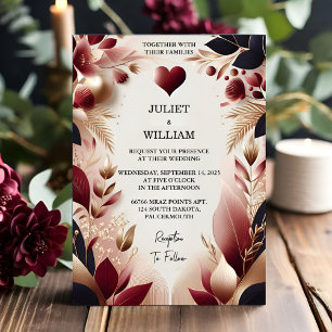 Invitation Maroon traditionnel Automne Couple Bourgogne Maria