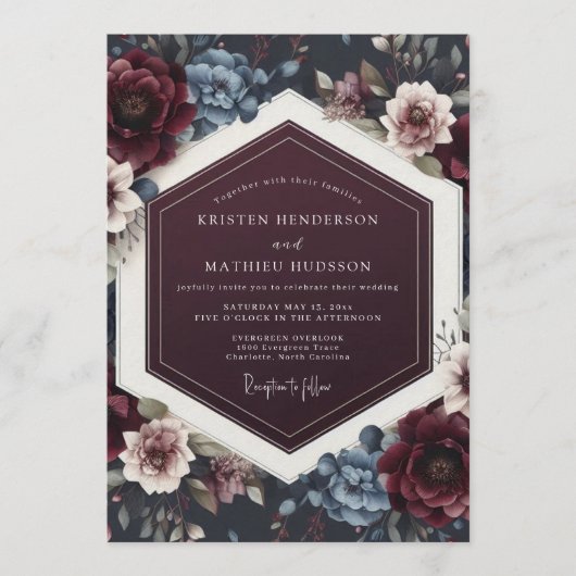 Invitation Maroon Twilight Floral Wedding (Devant)