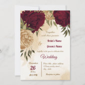 Invitation Maroon vert beige or botanique mariage (Devant)