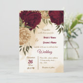 Invitation Maroon vert beige or botanique mariage (Debout devant)