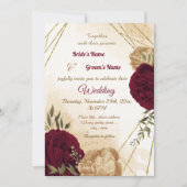 Invitation Maroon vert beige or botanique mariage (Devant)