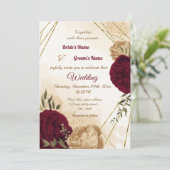 Invitation Maroon vert beige or botanique mariage (Debout devant)