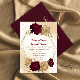 Invitation Maroon vert beige or botanique mariage