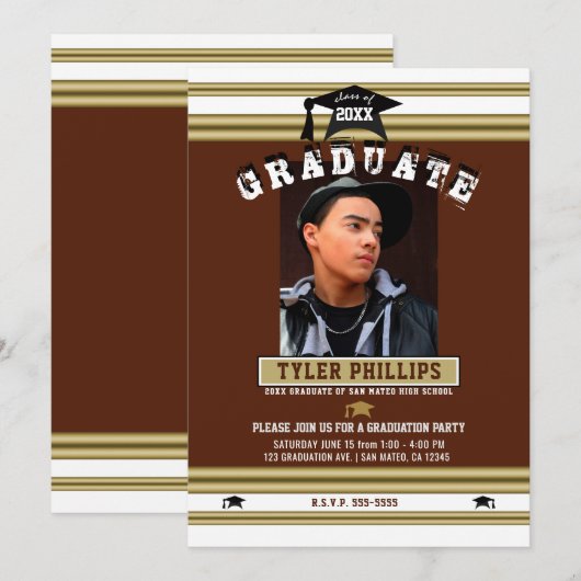 Invitation Maroon White & Gold Graduation Photo Party (Devant / Derrière)