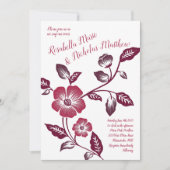 Invitation Maroon Wine Dark Letterpress Floral Mariage (Devant)