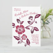 Invitation Maroon Wine Dark Letterpress Floral Mariage (Debout devant)