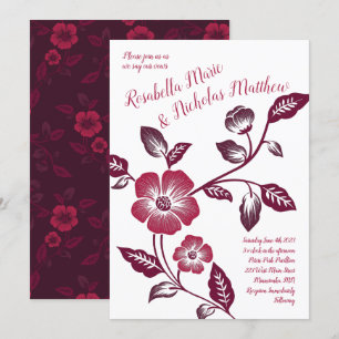 Invitation Maroon Wine Dark Letterpress Floral Mariage