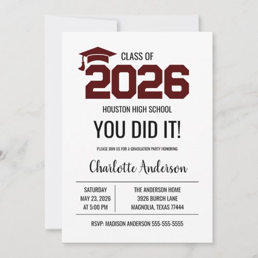 Invitation Maroon You Did It Graduation Photo (Devant)