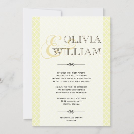 Invitation Maroquinerie gris jaune et mariage moderne (Devant)