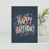 Invitation Marque arc-en-ciel Joyeux Anniversaire sur bleu ma (Debout devant)