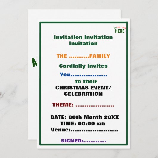 INVITATION MARQUE BLANCHE MODERNE ET PERSONNALISABLE VÉRIFIÉE (Devant / Derrière)