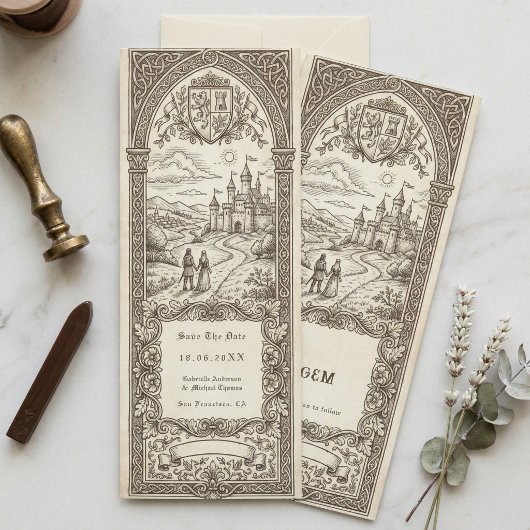 Invitation Marque-page de mariage Blason Médiéval Save The Da
