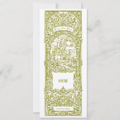 Invitation Marque-page de mariage vert médiéval, Save The Dat (Dos)