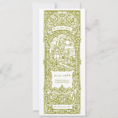 Invitation Marque-page de mariage vert médiéval, Save The Dat (Devant)