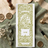 Invitation Marque-page de mariage vert médiéval, Save The Dat
