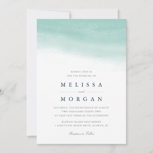 Invitation Marques Seaglass | Mariage d'aquarelle côtière (Devant)