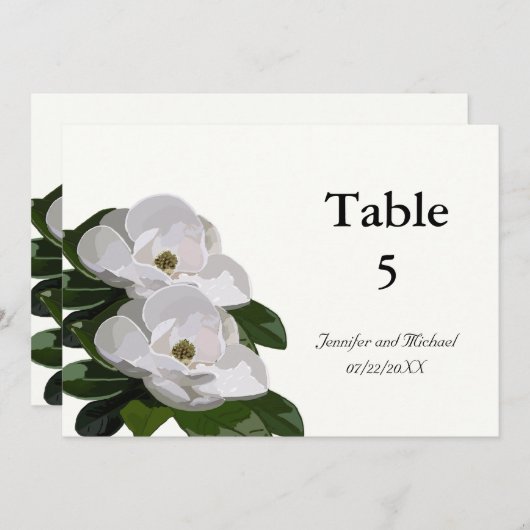 Invitation Marqueurs de Table de Mariage Fleur de Magnolia Mo (Devant / Derrière)