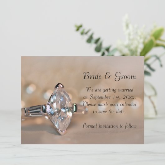 Invitation Marquise Diamond Ring Mariage Enregistrer la date (Debout devant)
