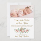 Invitation Marraine Fille Croix Florale Aquarelle (Devant)