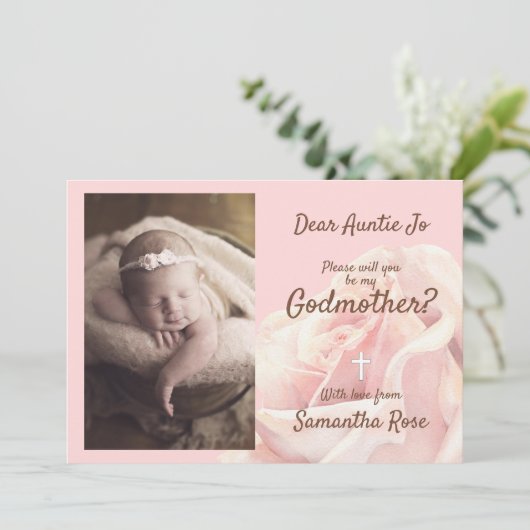 Invitation Marraine teint de rose rose (Debout devant)