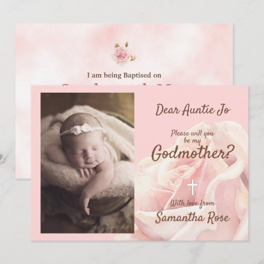 Invitation Marraine teint rose de rose (Devant / Derrière)