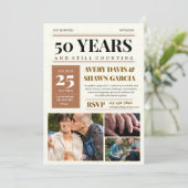 Invitation Marron Beige Simple Grille Journal 50e Anniversair (Debout devant)