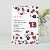 Invitation marron black soccer balls anniversaire de enfant (Debout devant)