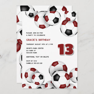 Invitation marron black soccer balls anniversaire de enfant