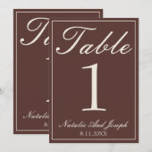 Invitation Marron Chocolat Ancien Argent Table Numéro de Mari (Devant / Derrière)