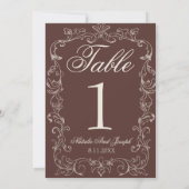 Invitation Marron Chocolat Ancien Argent Table Numéro de Mari (Dos)