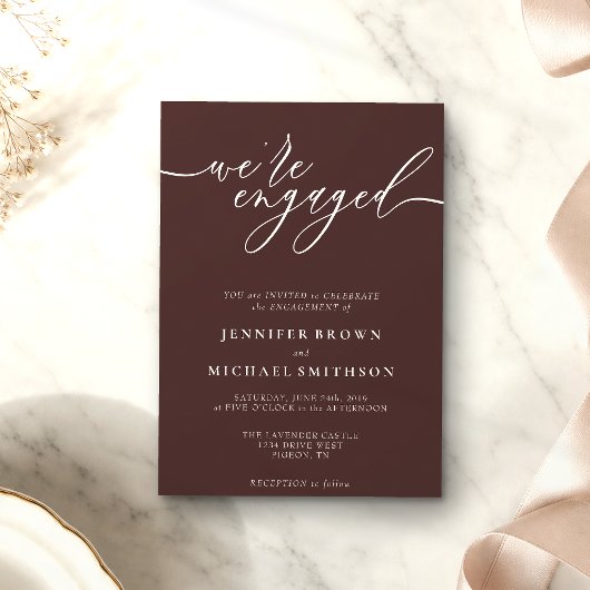 Invitation Marron Chocolat Minimal Nous sommes fiancés