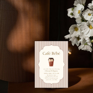 Invitation Marron Élégant Rayure Café Bébé Café Cadeau de nai
