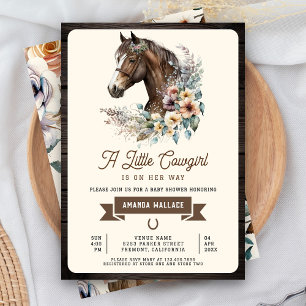Invitation Marron Floral Rustique Cheval Cowgirl Baby Shower