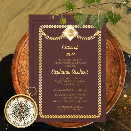 Invitation Marron | Gold Serpentine Graduation Party